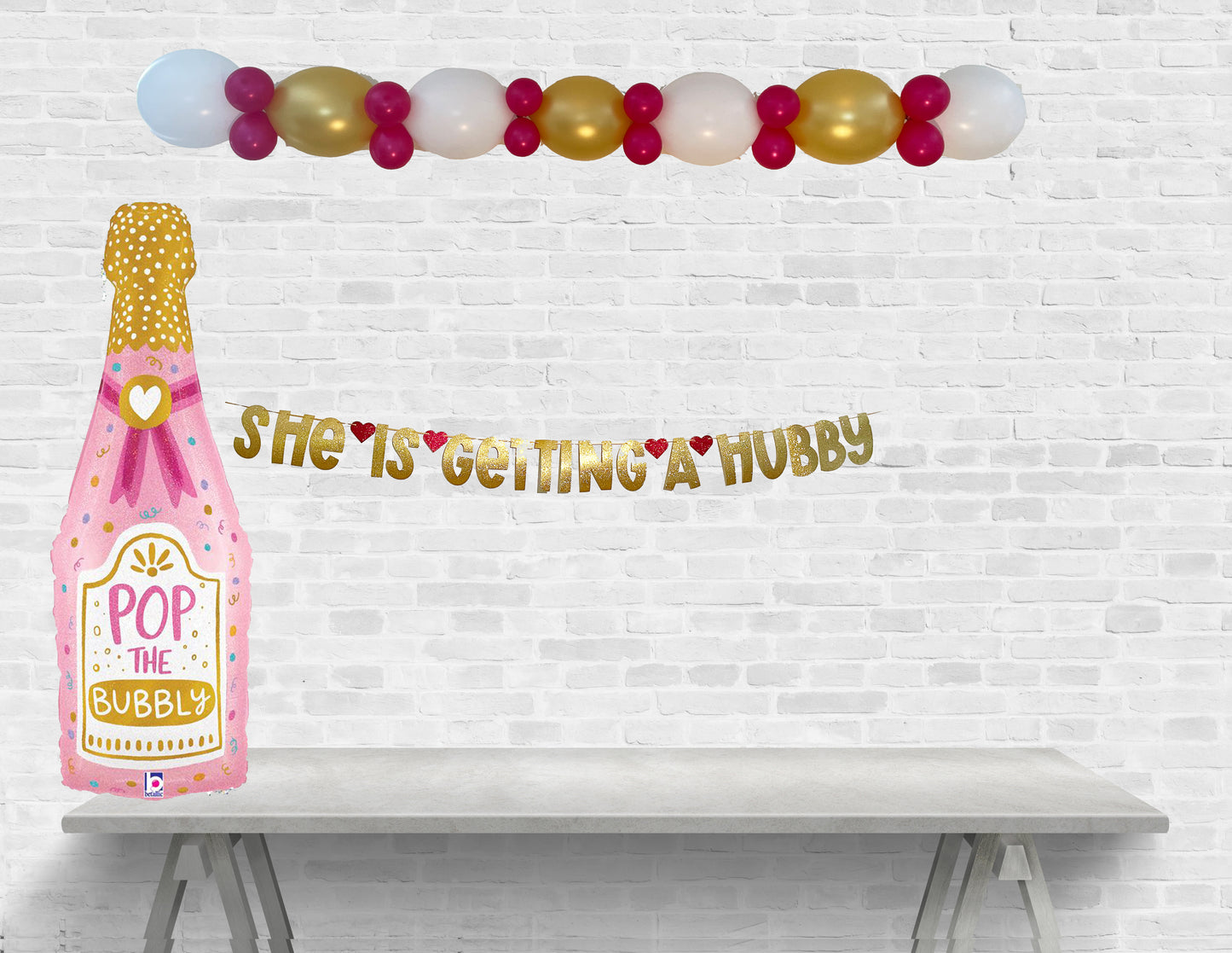 Pop the Bubbly She is Getting a Hubby Balloon and Banner Set for Bachelorette Parties or Bridal Showers