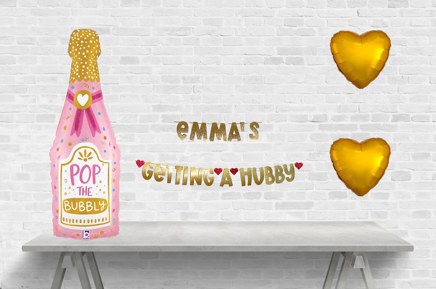 Pop the Bubbly She is Getting a Hubby Personalized Bachelorette  or Bridal Shower Balloon and Banner Set