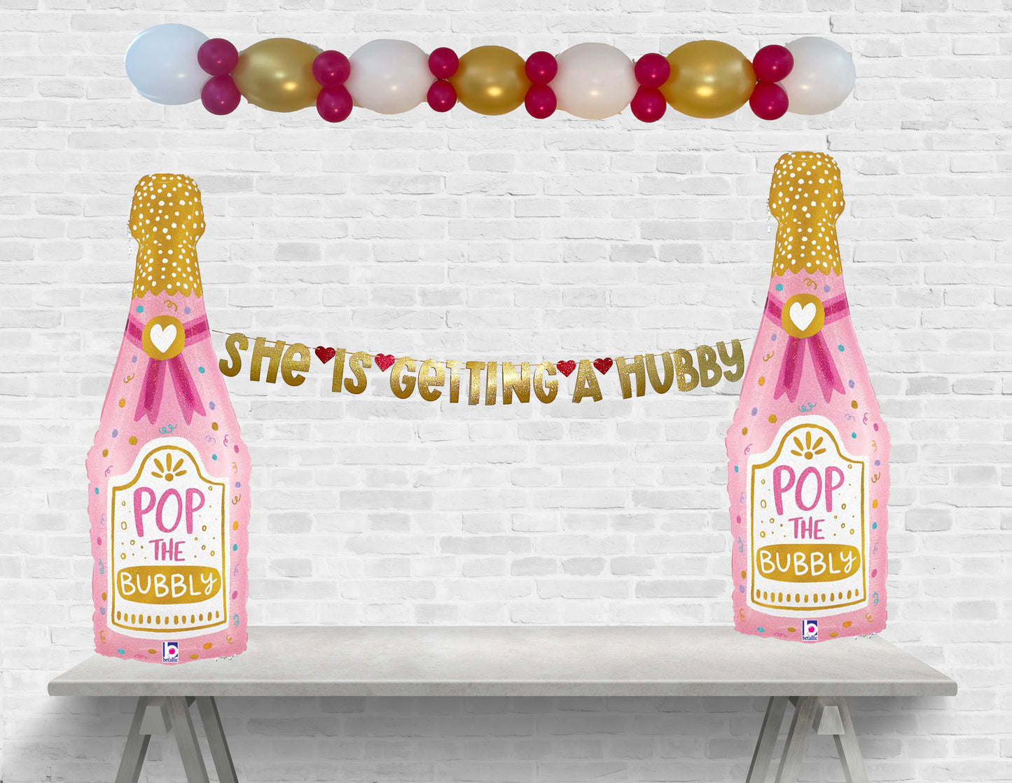 Pop the Bubbly She is Getting a Hubby Balloon and Banner Set for Bachelorette Parties or Bridal Showers