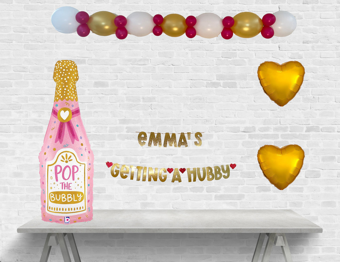 Pop the Bubbly She is Getting a Hubby Personalized Bachelorette  or Bridal Shower Balloon and Banner Set