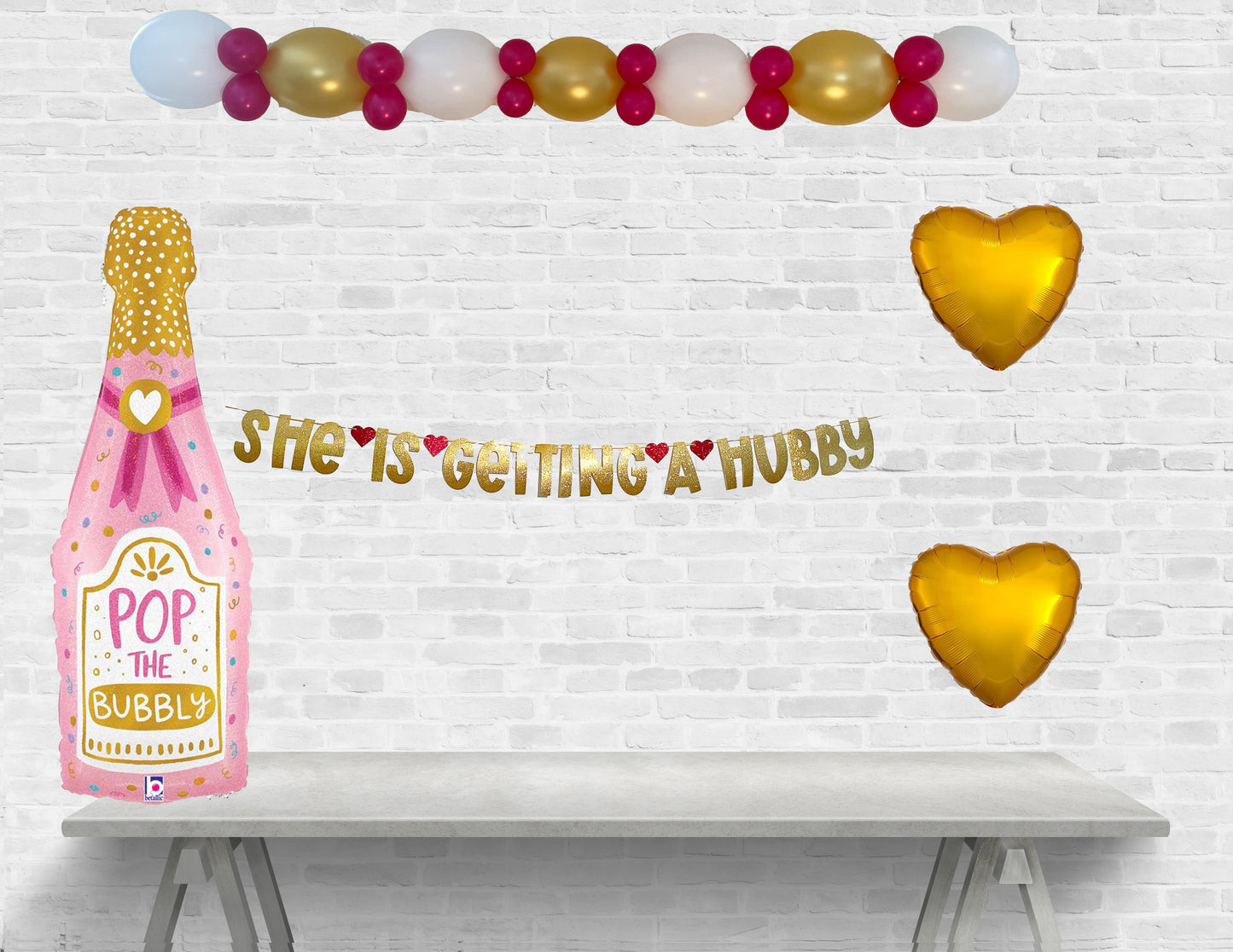 Pop the Bubbly She is Getting a Hubby Balloon and Banner Set for Bachelorette Parties or Bridal Showers