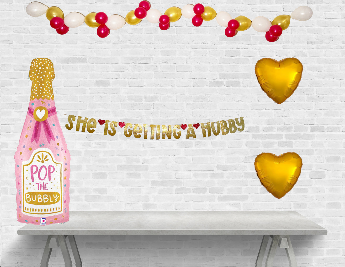 Pop the Bubbly She is Getting a Hubby Personalized Bachelorette  or Bridal Shower Balloon and Banner Set