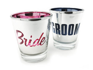 Bride and Groom Mirrored Shot Glass Set